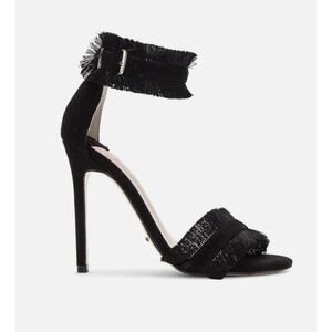 Tony Bianco Kimi Fringe Heels 6 Black Sandals Cocktail Travel Resort